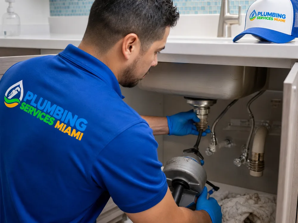 Hand auger beside a bathroom sink drain assembly with the trap removed